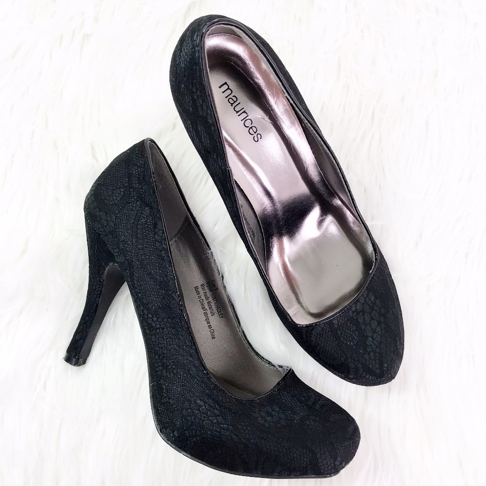 Maurice's Black Hadley Lace Detailed Heels